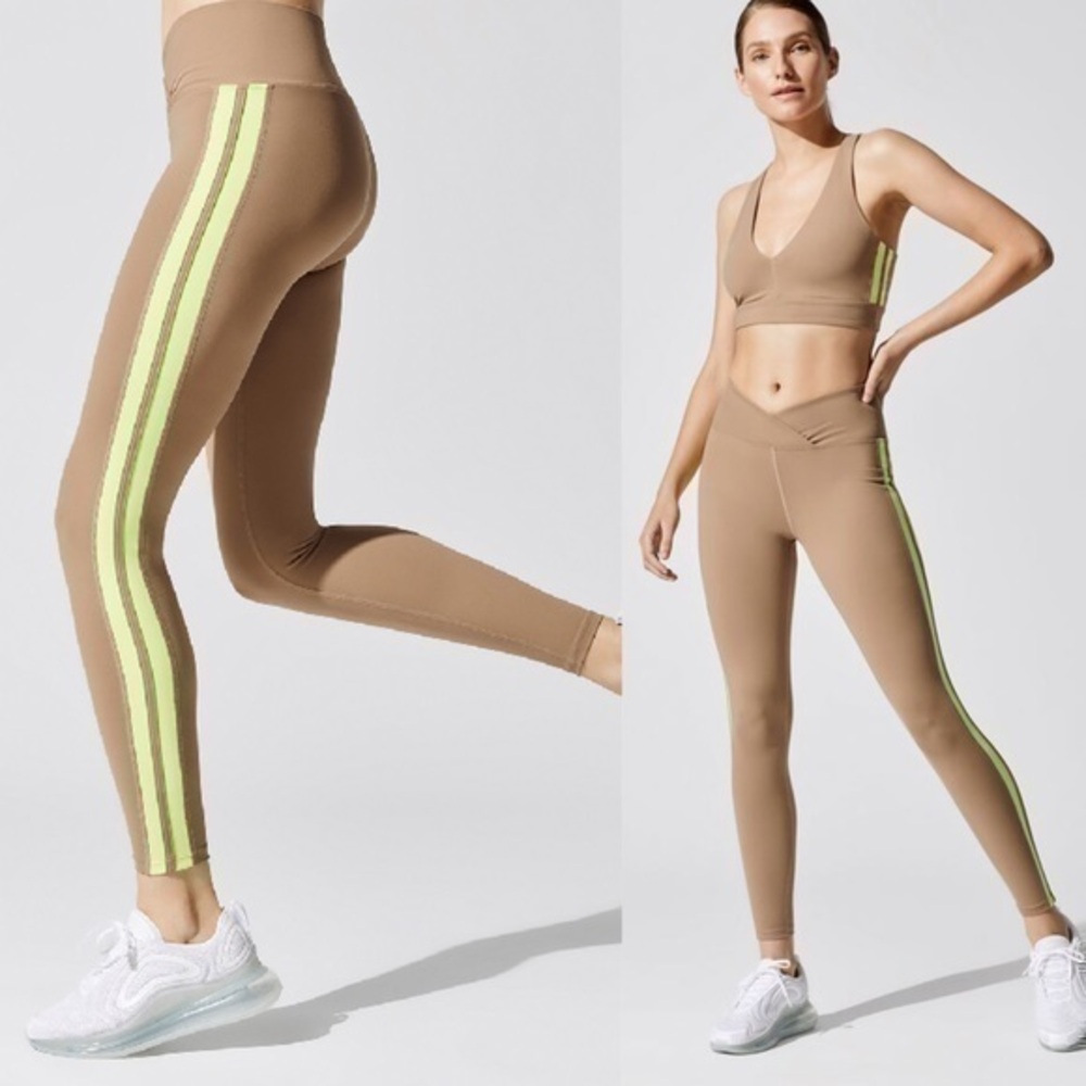 Carbon38 Year of Ours Racer V Waist Side Stripe Brown Leggings NWT
